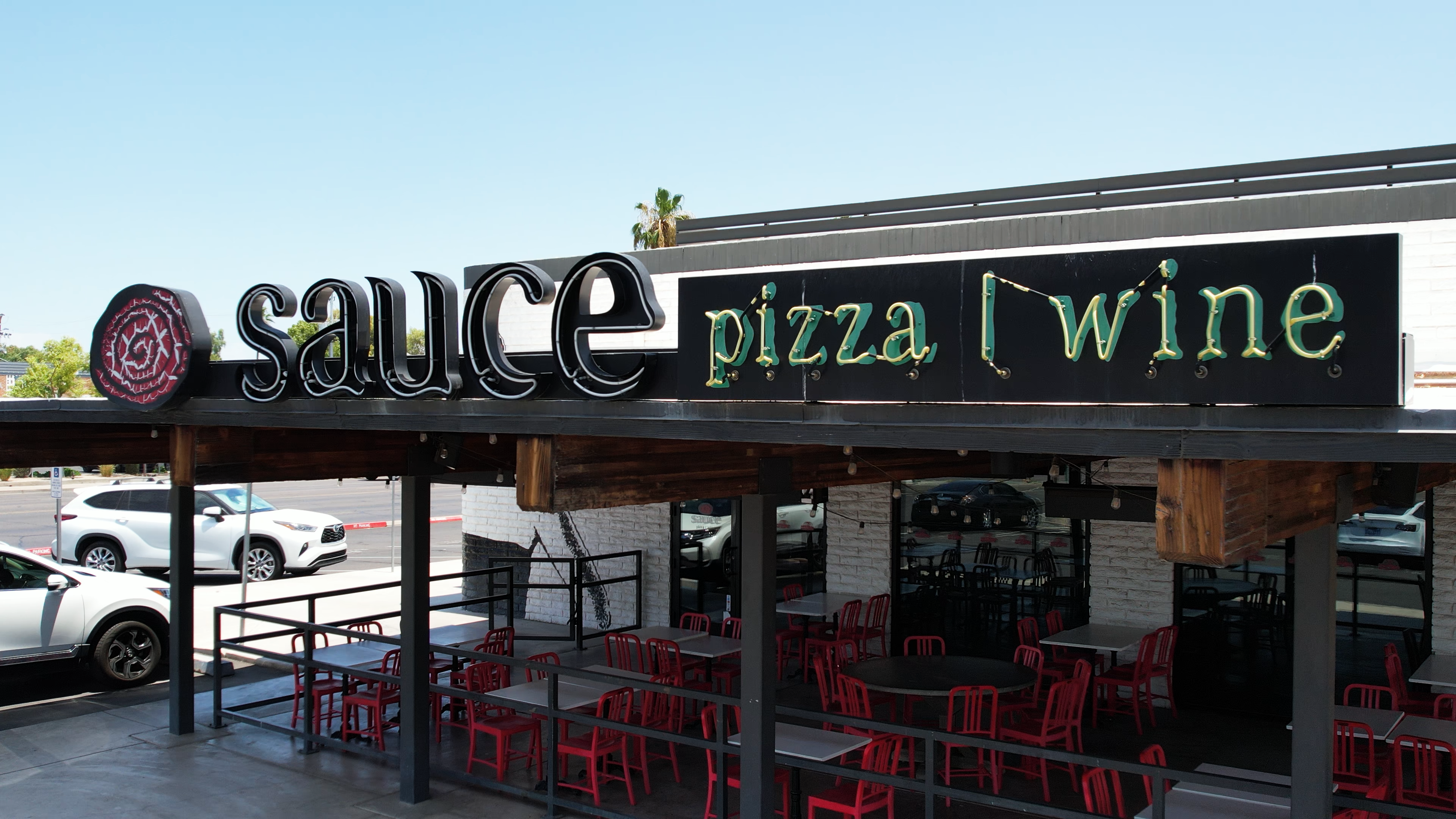 sauce pizza and wine franchise cost outdoor sign