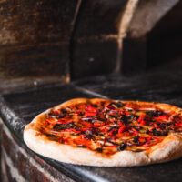 pizza in oven