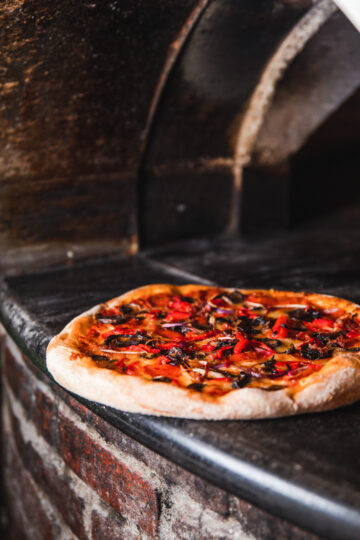 pizza in oven